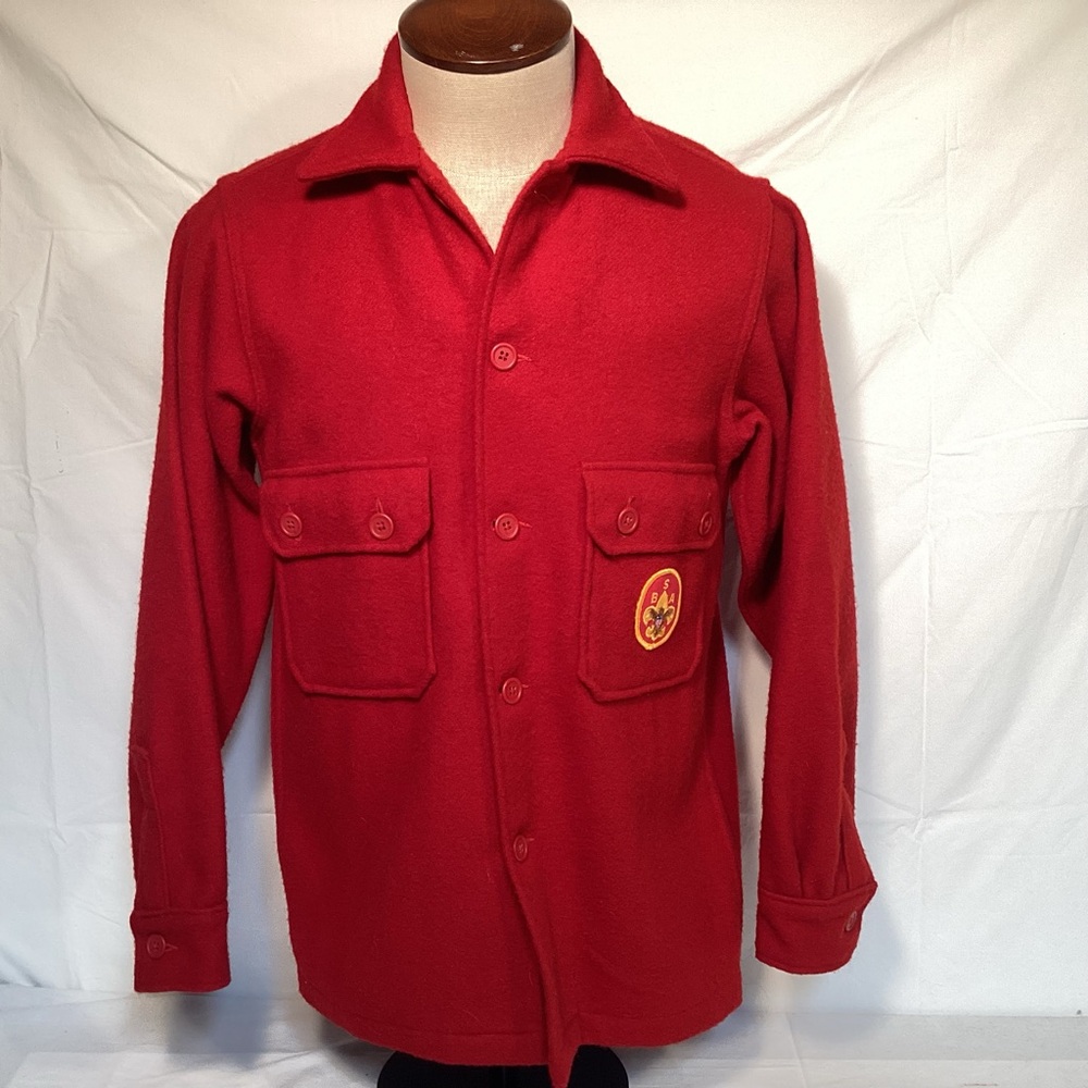 Boy Scouts Of America Vintage Red Wool Shirt Jacket Made In USA Size 38